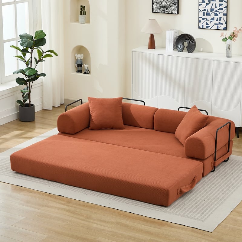 Sofa Bed with 2 Pillows, 3-Seater Convertible Sleeper Sofa, Foldable Couch Loveseat Daybed, No Assembly Required