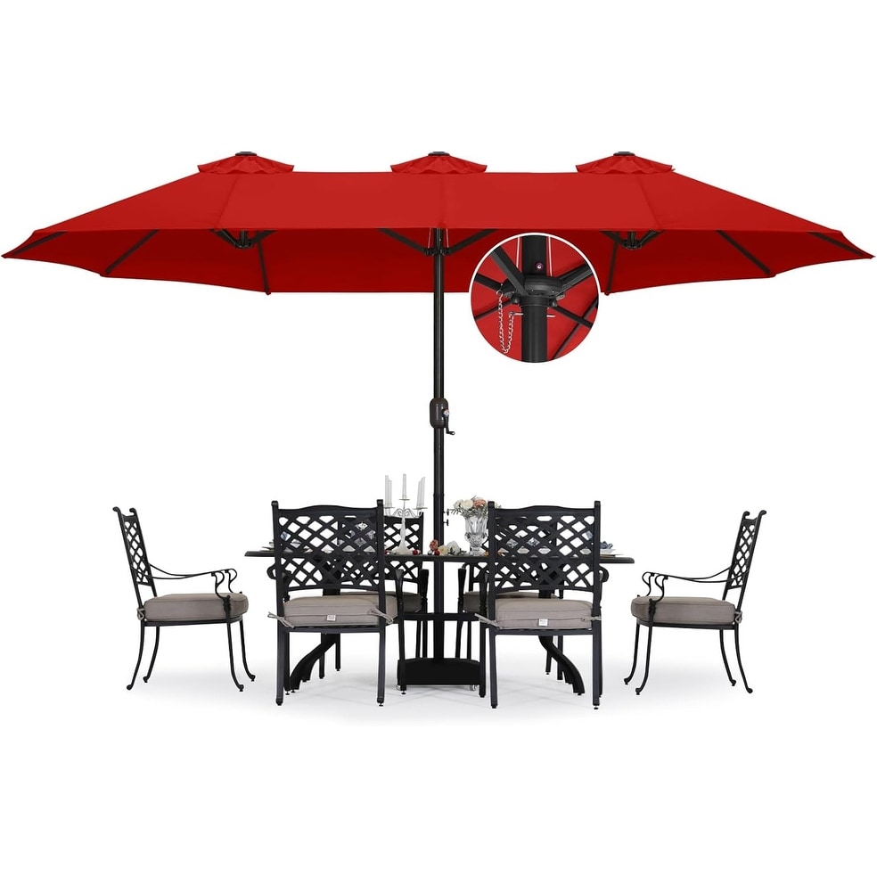 15FT Double-Sided Rectangle Patio Umbrella with Windproof Base, UV Protection, Quick Operation