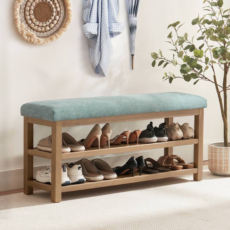 HUIMO Multi-Functional Solid Wood Bench with Storage Shelves 46in/39in/31in - 31in - Teal