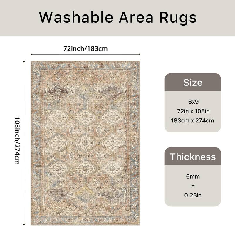Mcow Vintage Wood-Tone Low-Pile Washable Non-Slip Area Rug