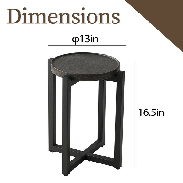 COSIEST Indoor Outdoor Dark Grey Coffee Table, Concrete Round Top with Metal Frame