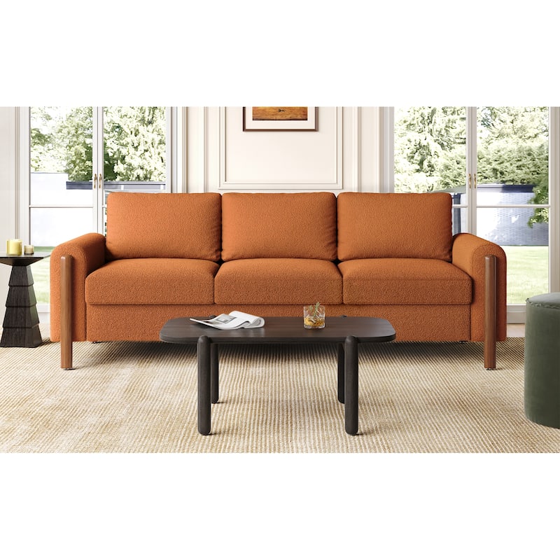 Roomfitters 84" 3-Seater Sofa, Teddy Velvet Couch with Integrated Solid Wood Legs and Curved Arc Armrests