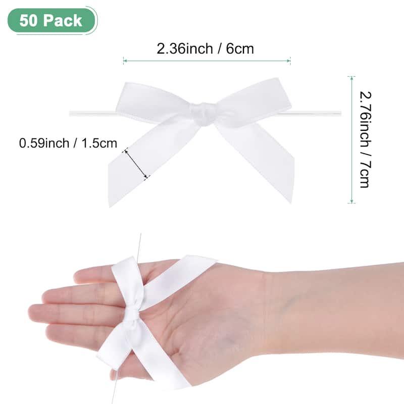 50-Pack Satin Ribbon Twist Tie Bows 2.4x2.8" Bow Twist for Craft