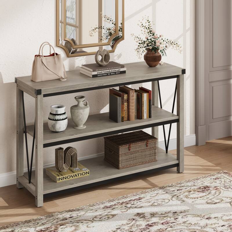 Farmhouse Entryway 3 Tier Wood Console Table for Living Room