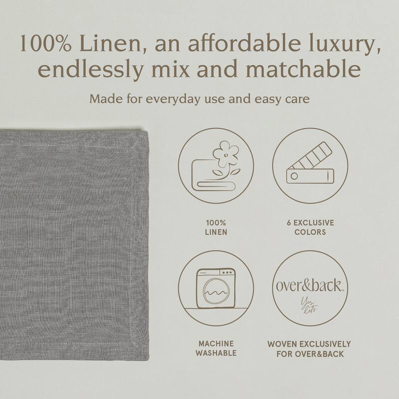 over&back 100% Linen Woven Placemats - Machine Washable - Set of 4
