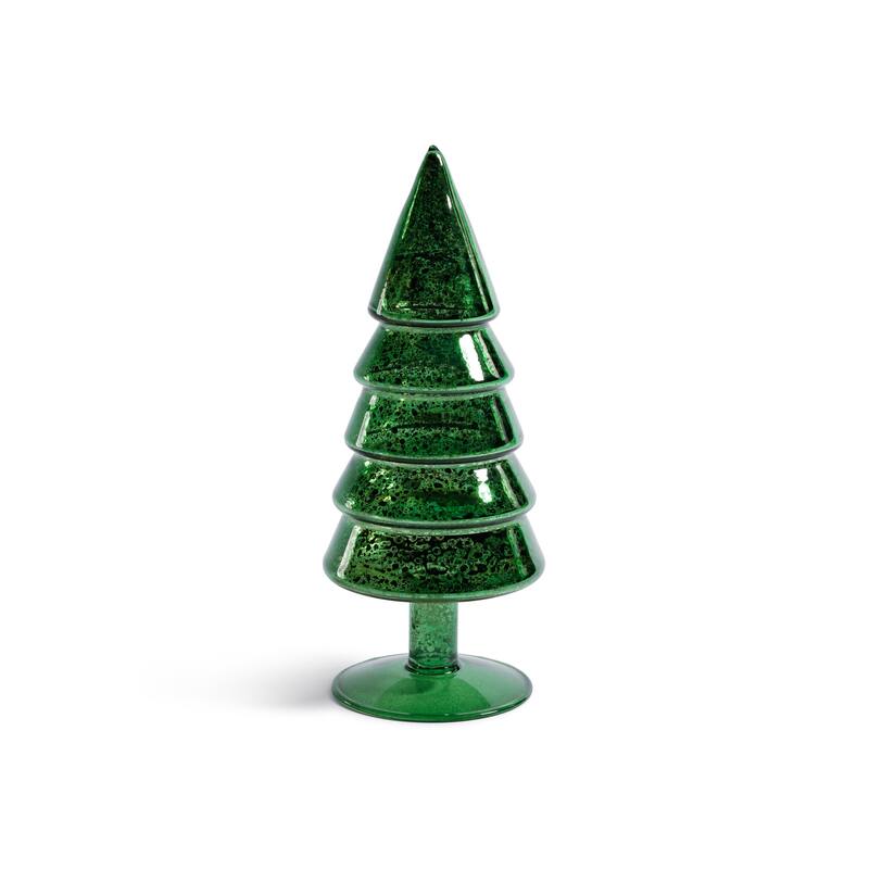 Mercury Glass Christmas Tabletop Trees, Set of 4, 9" Tall - Green