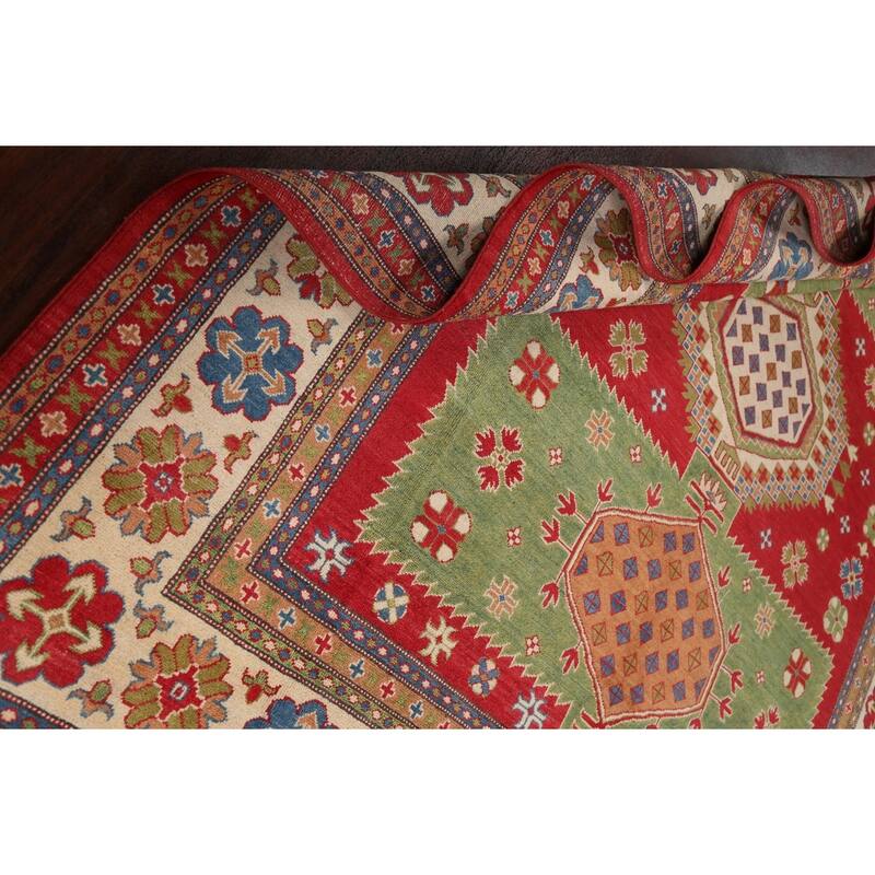 Vegetable Dye Kazak Oriental Geometric Area Rug Wool Handmade Carpet - 8'0" x 9'8"