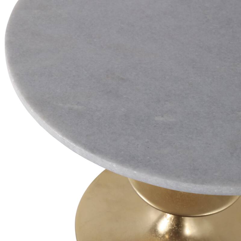 Accent Side Table with Polished Marble Top and Curved Base - 25"