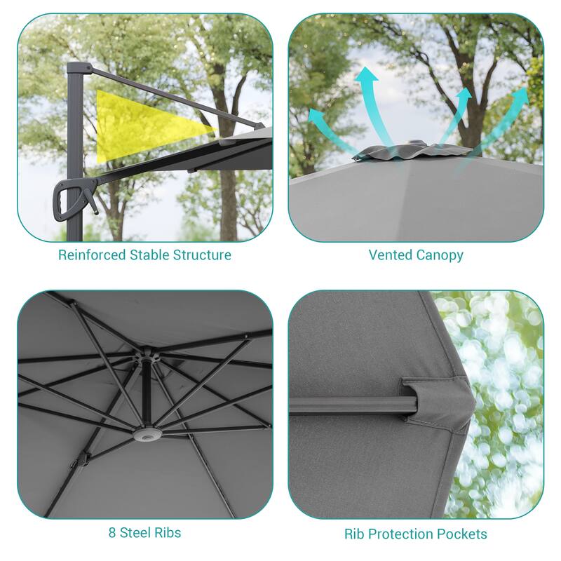 BONOSUKI 10x8FT Cantilever Patio Umbrella, Ultimate Outdoor Comfort with 360° Rotation and Canopy Angle Adjustment