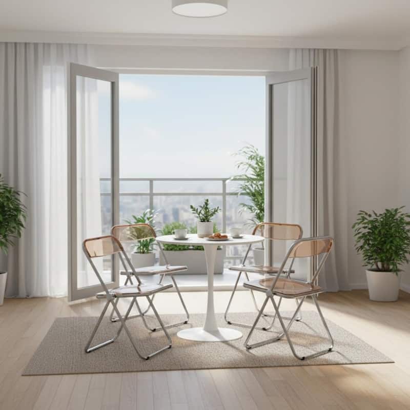 Lawrence Modern Clear Acrylic Transparent Folding Chair with Chrome Steel Frame for Condos and Apartments Set of 4 - 30"