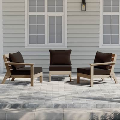 Polytrends Birchwood All Weather HDPE Outdoor Patio Deep Seating Weathered Wood Sofa With Cushions (3-Piece)