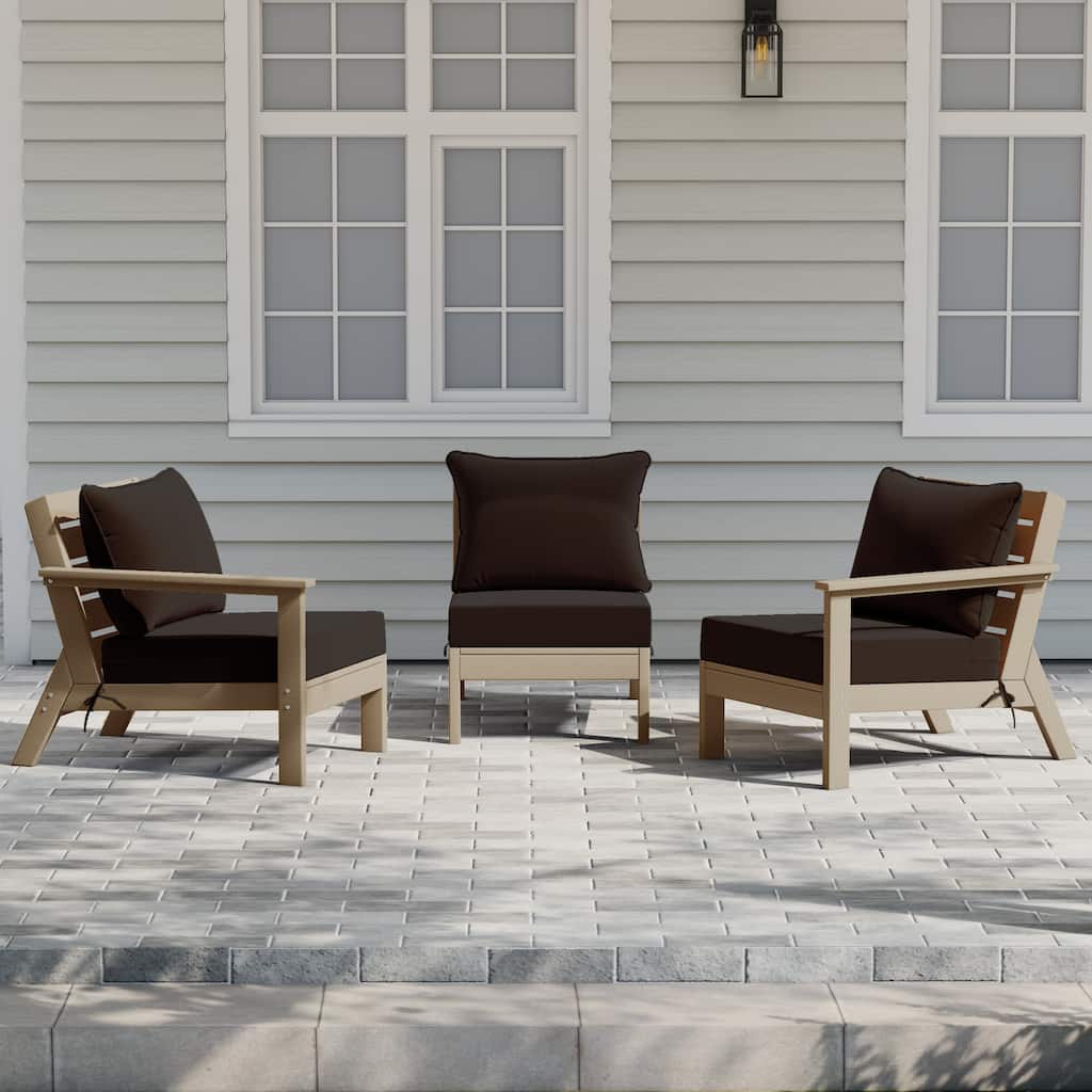 Birchwood All Weather HDPE Outdoor Patio Deep Seating Weathered Wood Sofa With Cushions (3-Piece)