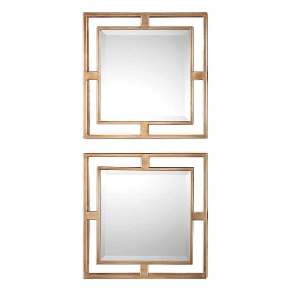 slide 2 of 4, Uttermost Allick Set of (2) 18" Square Decorative Wall Mirrors Antiqued Gold
