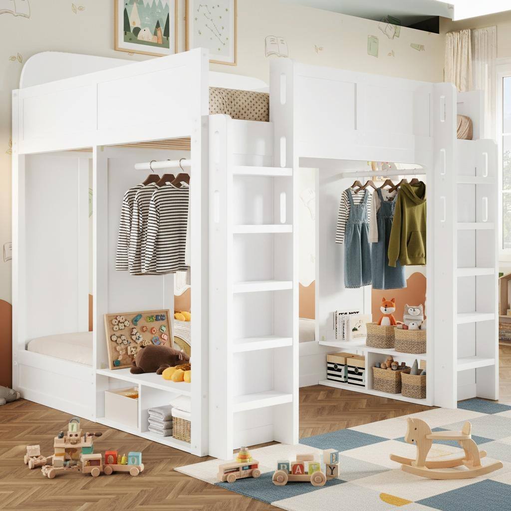 Triple Bunk Bed with Storage Shelves & Hooks by Harper&Bright Designs