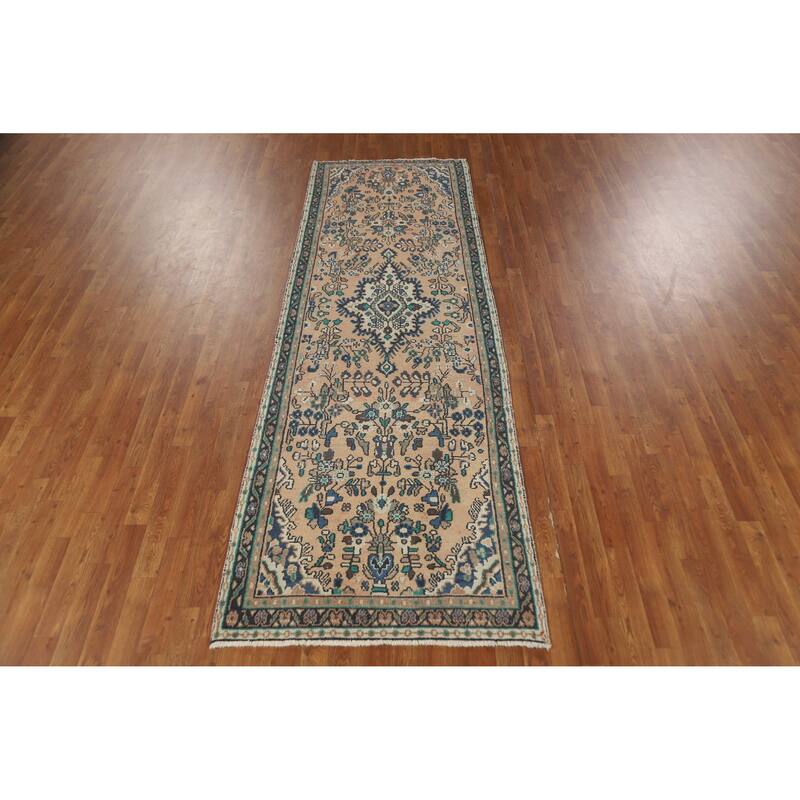 Hand Knotted Oriental 100% Wool Carpet Traditional Geometric Peach Hamedan Runner Rug - 10' 2'' X 3' 4''