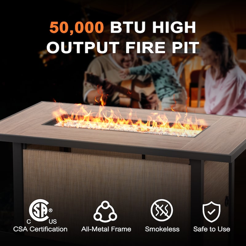 Outdoor 43’’ Fire Pit Table, 50,000 BTU Propane Fire Pit with Lid