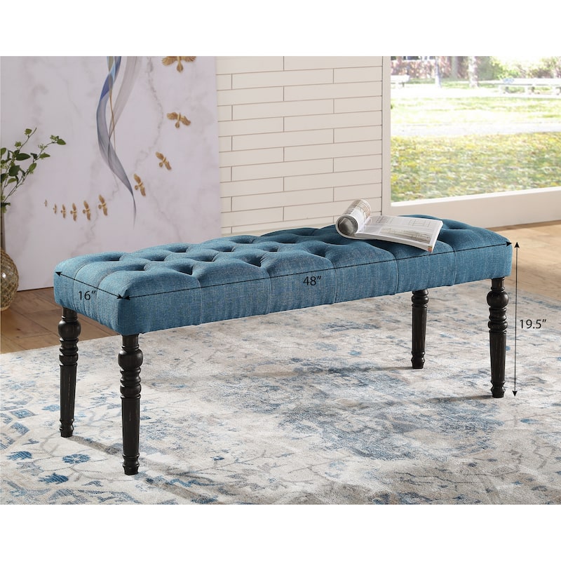 Leviton Fabric Tufted Turned Leg Dining Bench