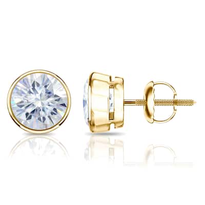 Auriya 14k Gold 2ctw Bezel-set Round Moissanite Stud Earrings - 6.5 mm