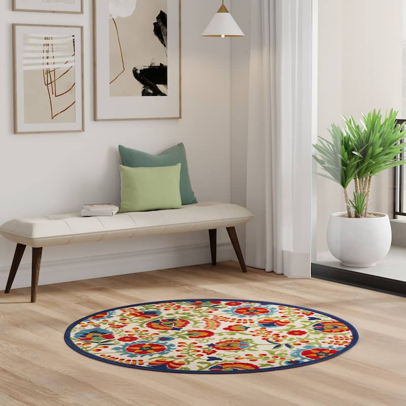 Nourison Alice Indoor/Outdoor Floral Area Rug - 5'3" x Round - Multicolor