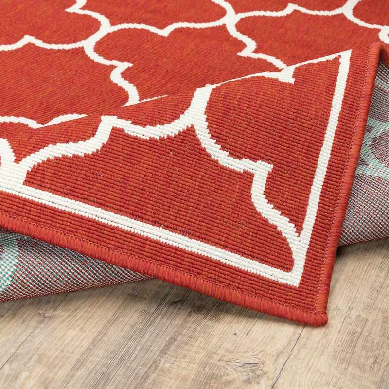 Style Haven Martinique Off-White/Brick Red Lattice Indoor Outdoor Rug-