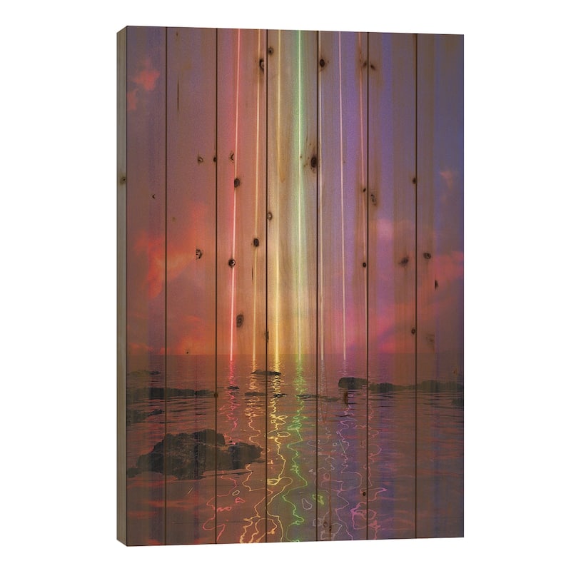Neon Rainbow Print On Wood by Davansh Atry - Multi-Color - 26x18x1.5