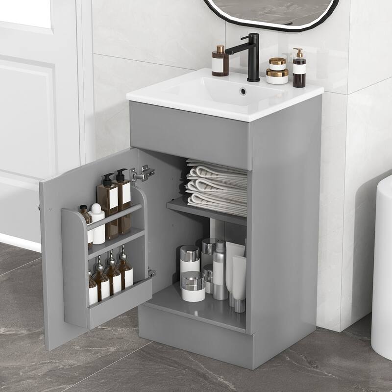 18" Bathroom Vanity w/Undermount Ceramic Sink, Free Standing Storage Vanity Cabinet with Soft Closing Door and Adjustable Shelf