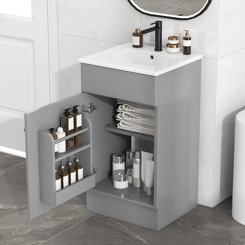 Roomfitters Bathroom Vanity with Sink, Compact Cabinet with Door Shelf and Adjustable Shelf - Grey