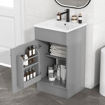 Roomfitters Bathroom Vanity with Sink, Compact Cabinet with Door Shelf and Adjustable Shelf
