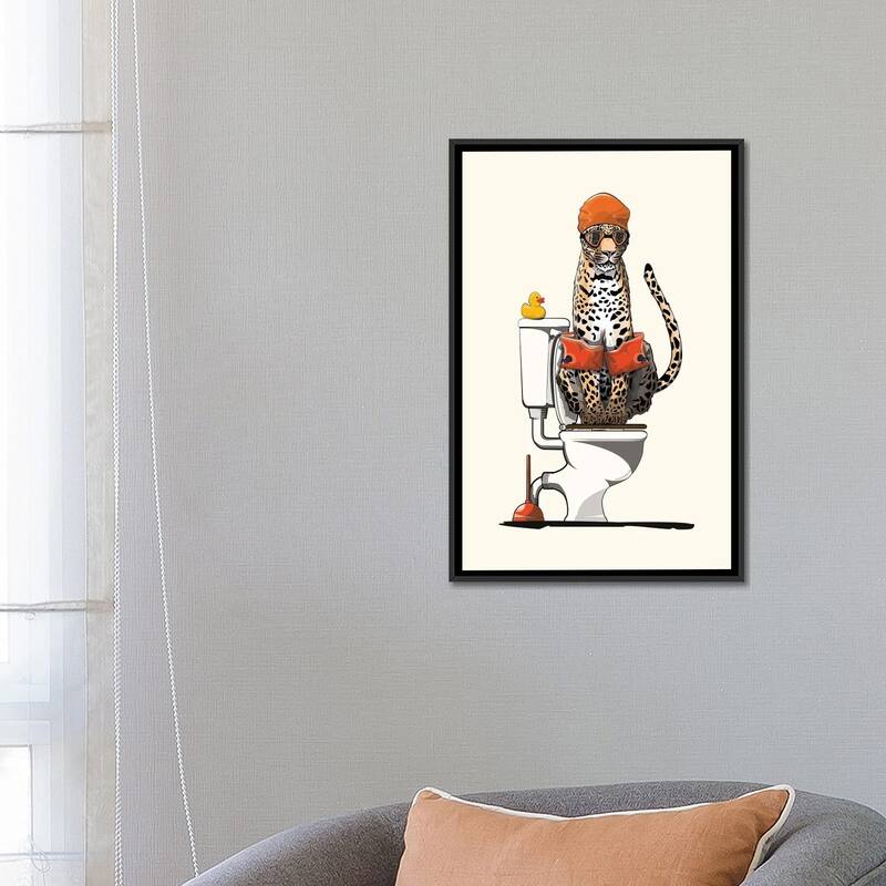 iCanvas "Leopard On The Toilet" by WyattDesign Framed