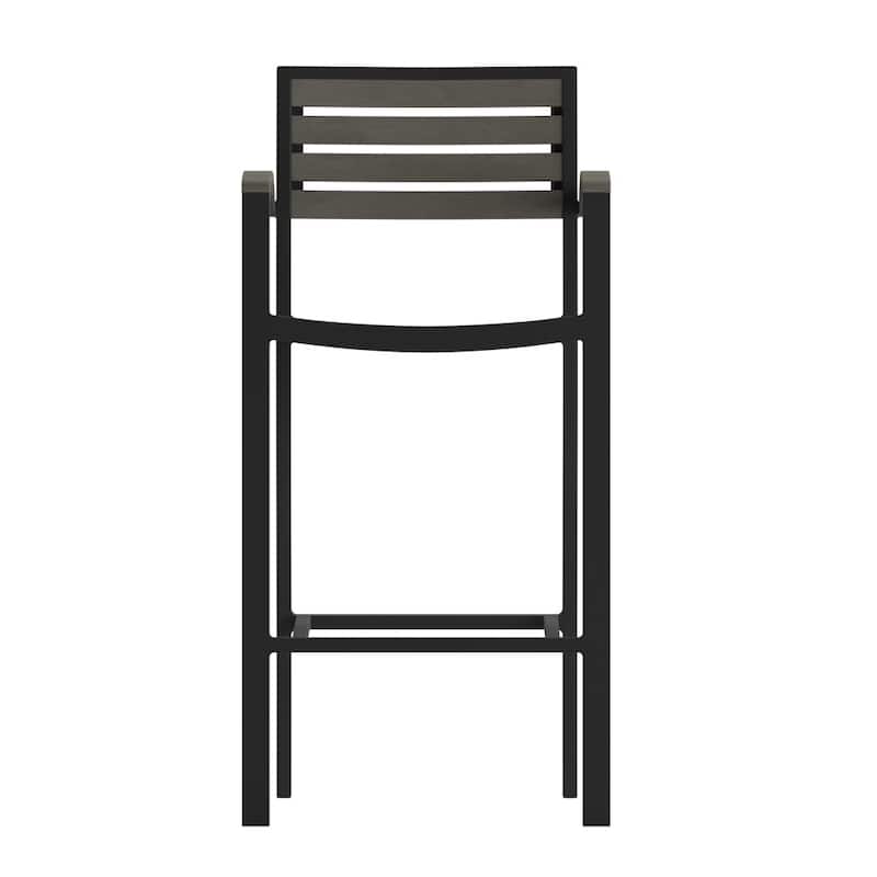 Commercial Grade Outdoor Bar Stool with Armrests and Poly Resin Slats