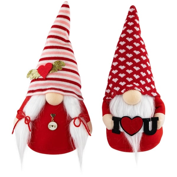 Set Of 2 Red Valentine's Day Gnomes Plush Figurines, 11.5 Inch Medium Size