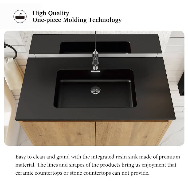 Freestanding Bathroom Vanity Set in Oak with Integrated Solid Surface Sink