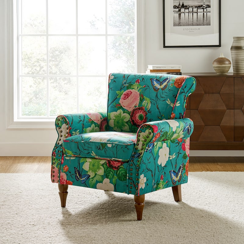 Nyctelius Traditional Polyester Accent Chair with Rolled Arms and Nailhead Trim by HULALA HOME