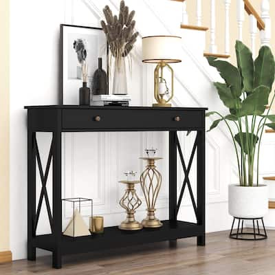 Console Table with Drawer and Storage Shelves,Foyer Entryway Sofa Table for Living Room,Hallway,Black