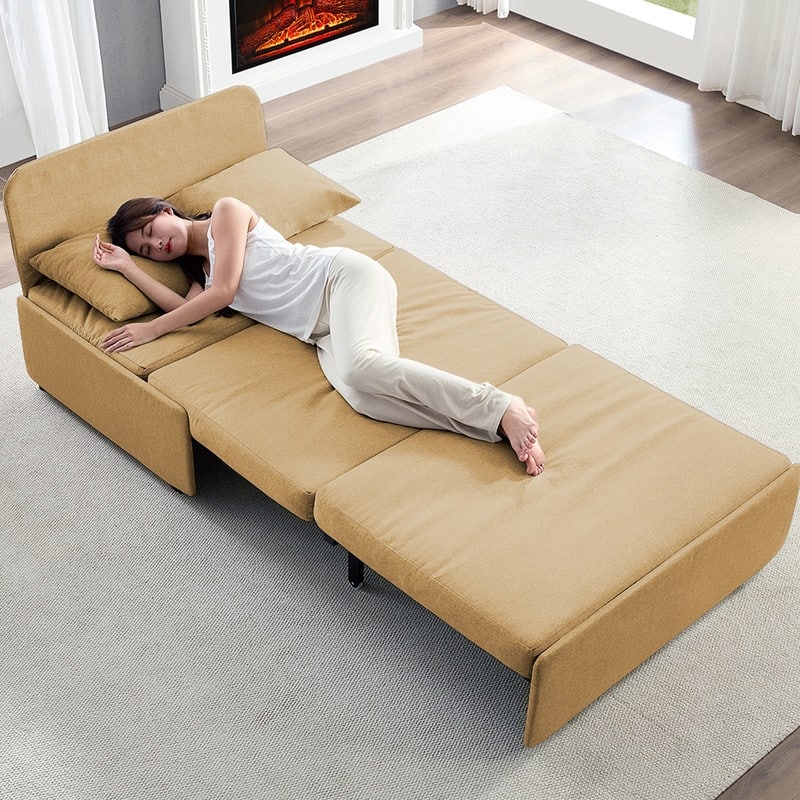 Mixoy Full/Queen Size Sofa Bed,2 in 1 Convertible Linen 1-Seater/Loveseat Sleeper Sofa Couch with Cushions