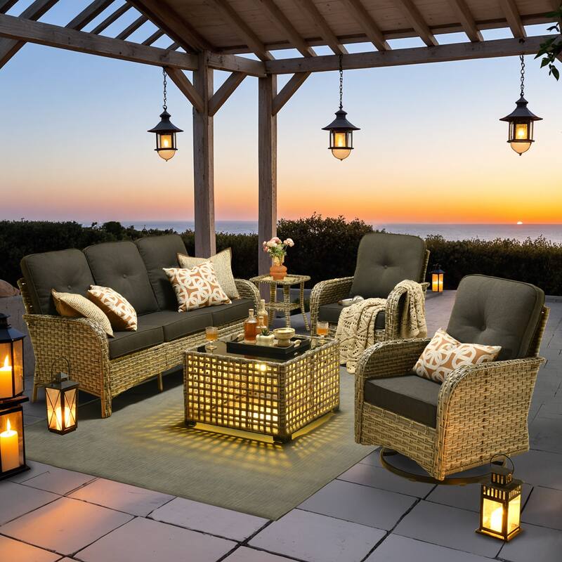 OVIOS 5-piece Patio Wicker Conversation Furniture Set