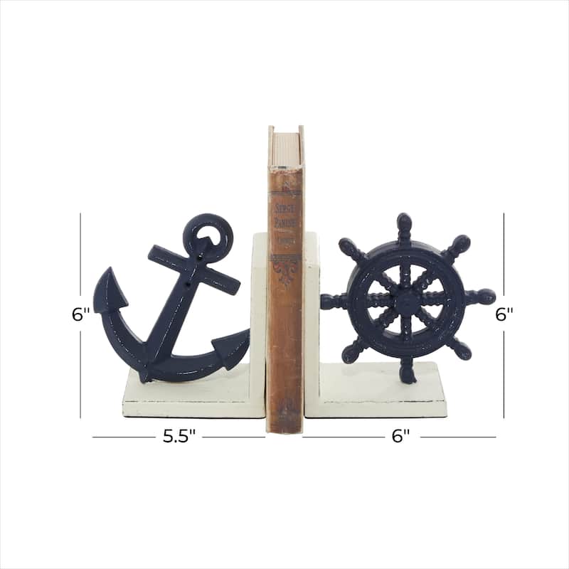 Metal Anchor and Ship Wheel Decorative Bookends - Set of 2 Blue - Roche River Decor