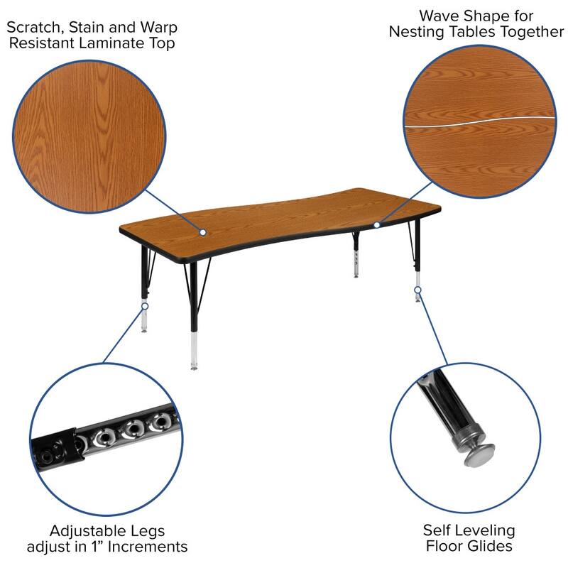 26"W x 60"L Rectangular Wave Collaborative Grey Kids Adjustable Activity Table