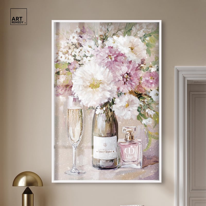 Light Floral Champagne Vase Shadowbox by Art Remedy