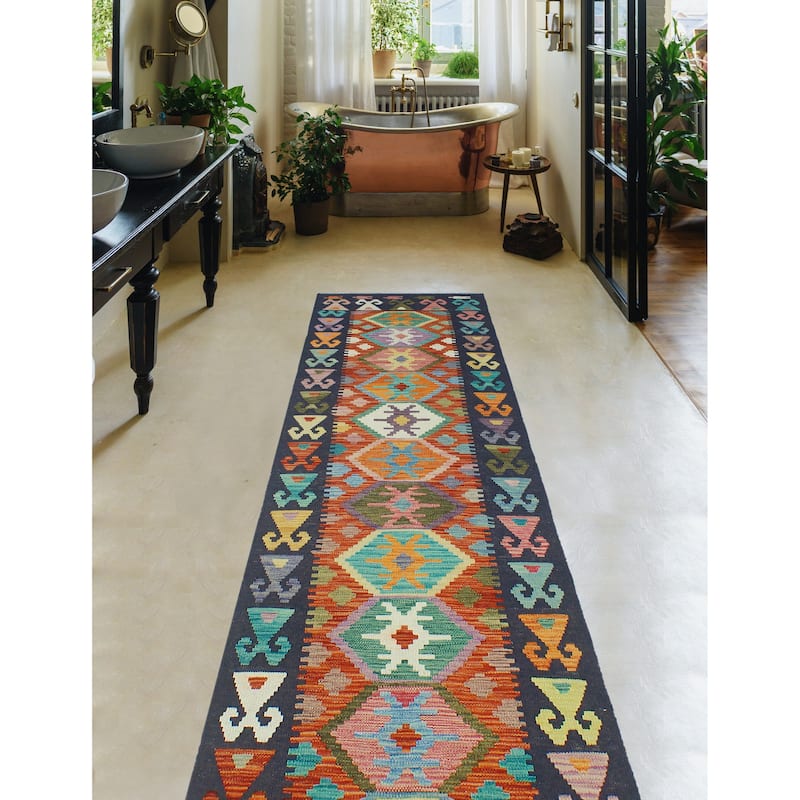 Flatweave Umar Rust/Navy Runner - 2'7" x 9'8"
