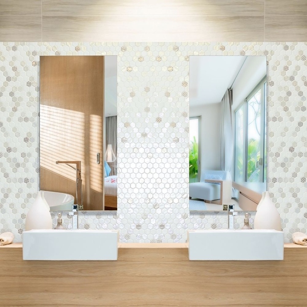 Eterna Hex 1x1 Oro Blanco Satin Glass Grid Mosaic Tile - Wall