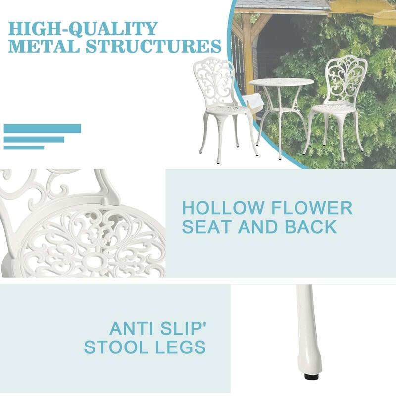 3-Piece Aluminum Outdoor Patio Butterfly Table and Chairs with Umbrella Hole