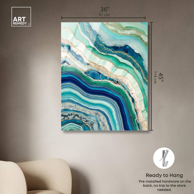 Blue Green Abstract Agate II Acrylic by Art Remedy, Ready to Hang
