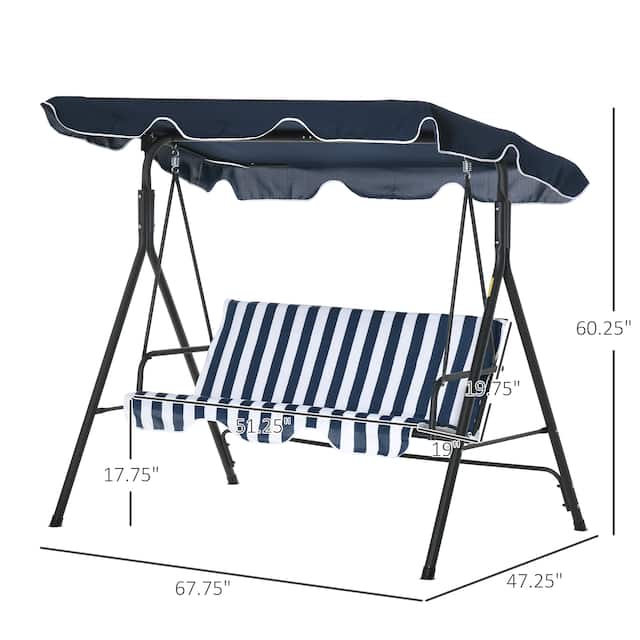 Outsunny 3-Person Porch Lawn Swing with Canopy, Outdoor Yard Glider Swing Chair with Stand