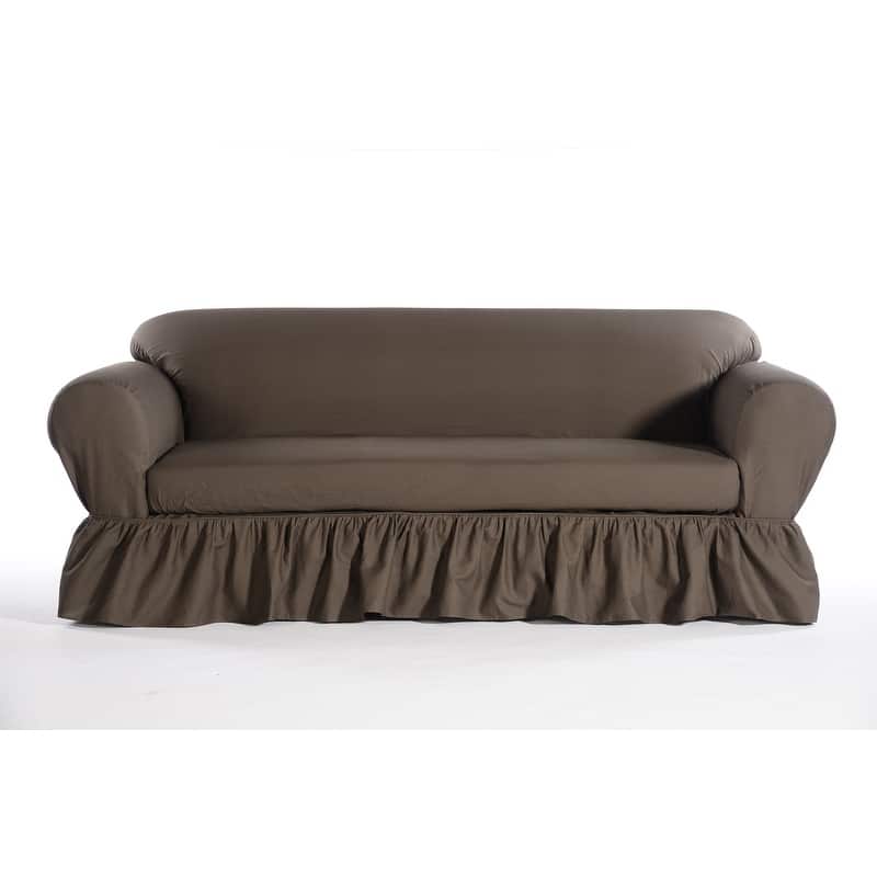 Washed cotton Ruffled 2 piece loveseat slipcover