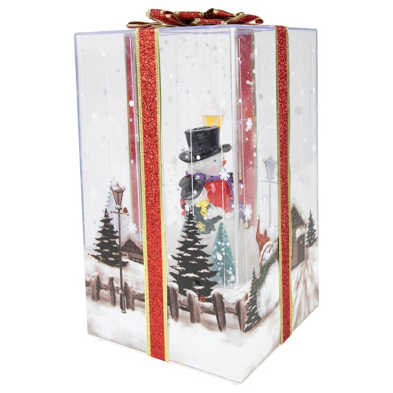 12" Lighted and Musical Snowman Family Snowing Gift Box Christmas Decoration