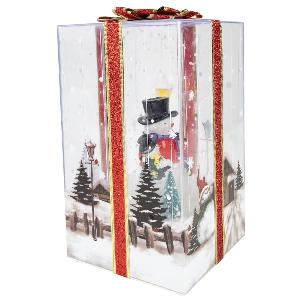 Lighted and Musical Snowman Family Snowing Gift Box Christmas Decoration - 12"