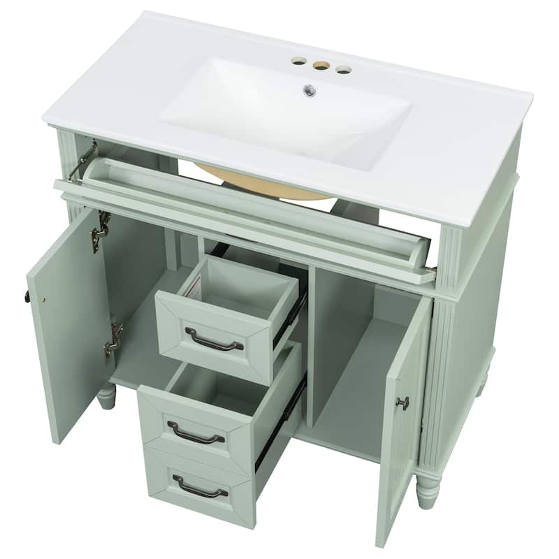GDF Studio - Sunny Modern Solid Wood + MDF 36-Inch Bathroom Vanity with Ceramic Sink and Flip-Out Drawer