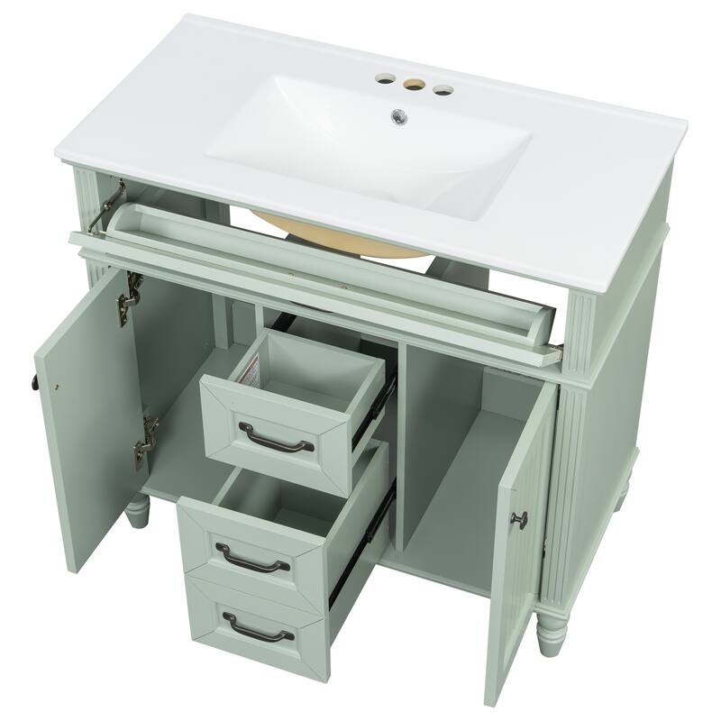 Roomfitters 36" Bathroom Vanity with Sink, Solid Wood Frame, Flip-Out Drawer & Soft-Close Doors