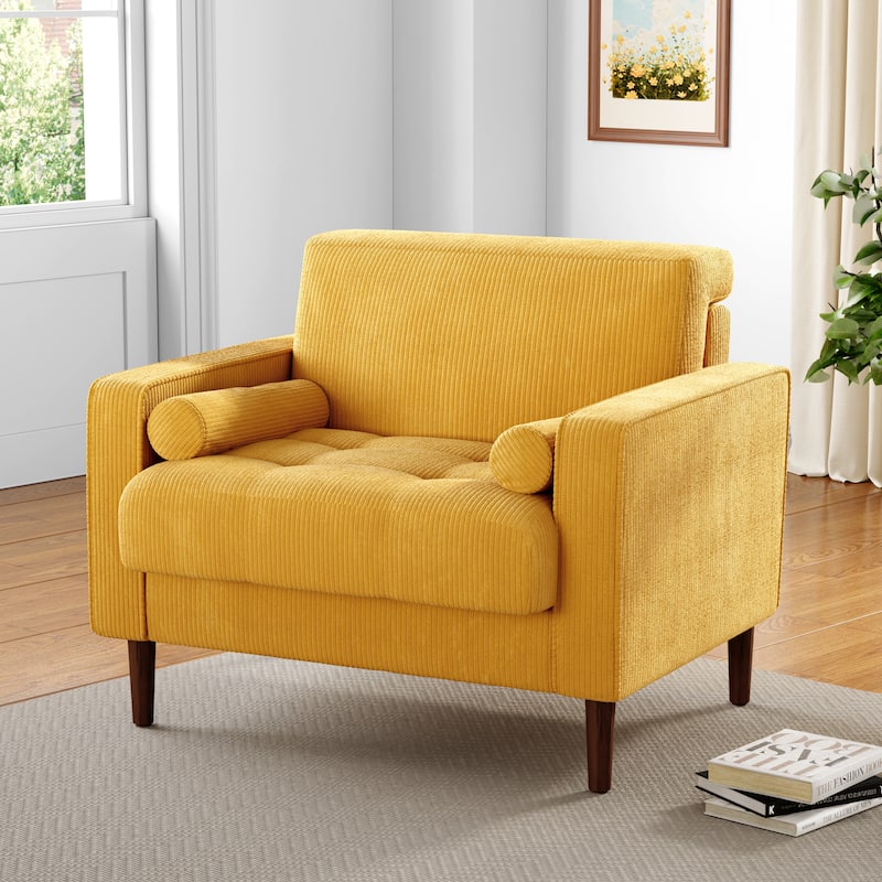 Evalina 34" W Modern Upholstered Corduroy Square Tufted Club Chair - Yellow